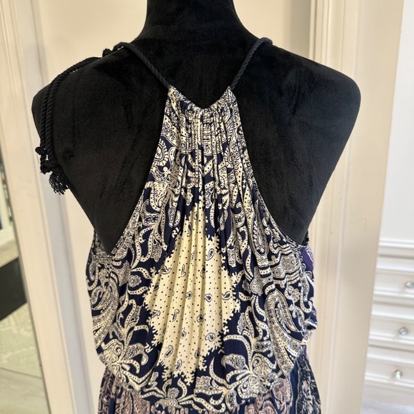 POLO RALPH LAUREN Pattern Mix Keyhole Neck Sleeveless Maxi Dress In Blue Banda - Picture 3 of 9